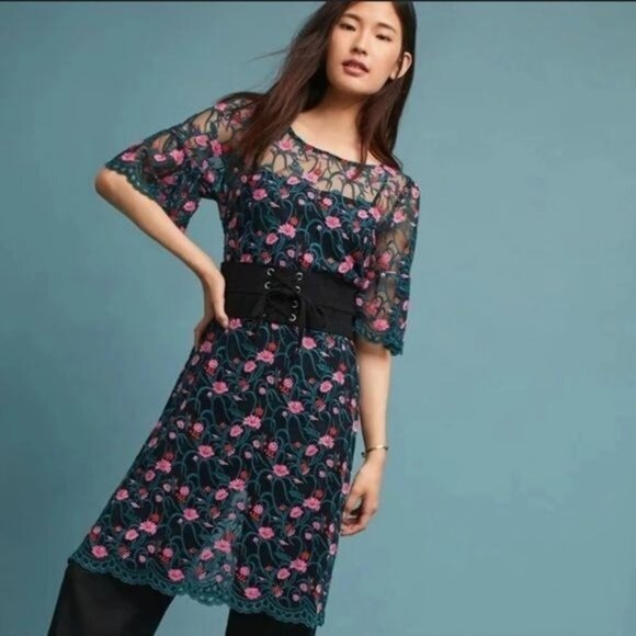 Moulinette Soeurs embroidwered Mesh Knee-Length Dresses Small - Picture 1 of 7